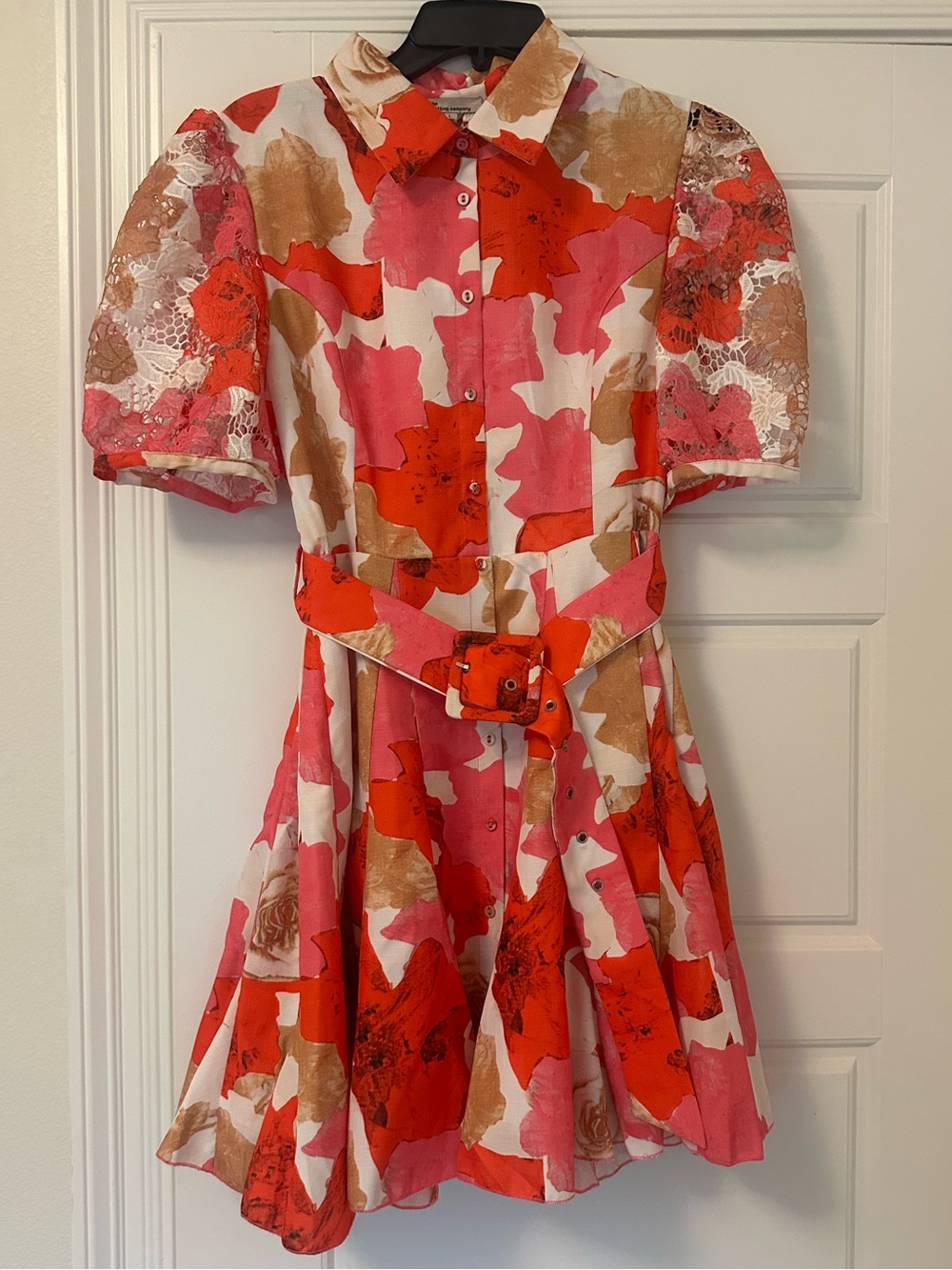 the clothing company Pink, Red & Tan Floral Belted Dress